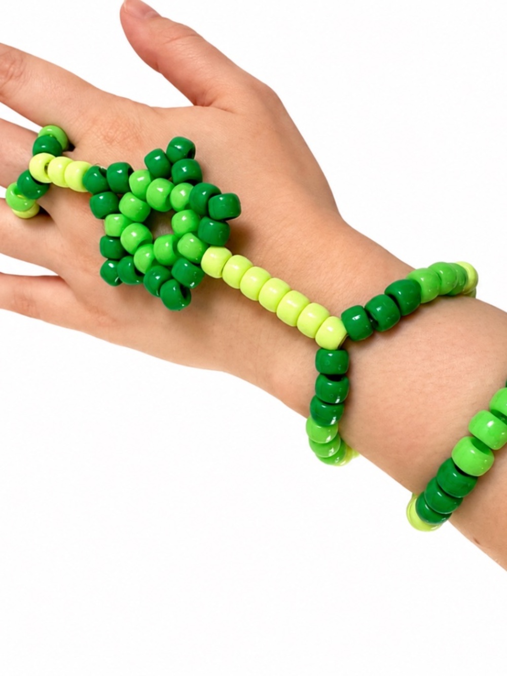 💚 Handmade Green Beaded Hand Chain Bracelet Ring 💚